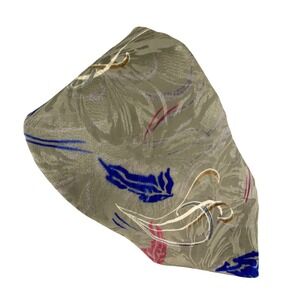 VTG Designer Silk Tie Olive Blue Floral Abstract Hand Finished USA Artsy 57x4